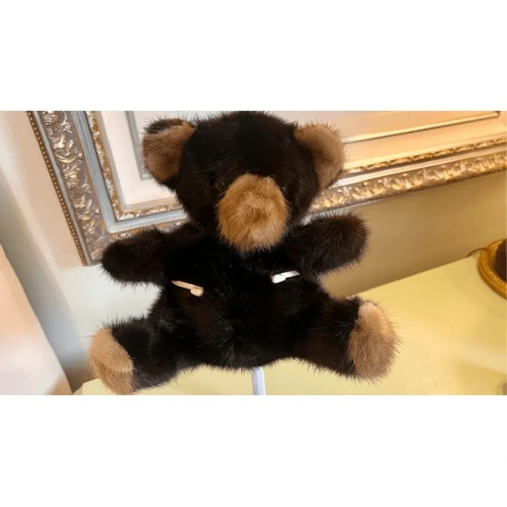 Vintage 80s Handmade real genuine mink fur Plush Brown Tan Bear‎ Stuffed Animal